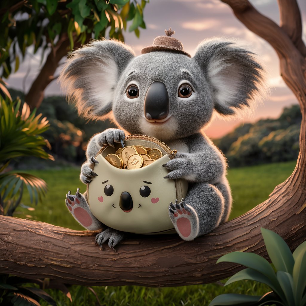 Mathi le Koala avec une tirelire